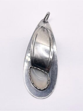 Vintage Danish Sterling Silver Teardrop Pendant with White Opalescent Stone